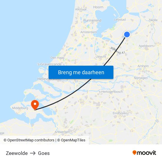 Zeewolde to Goes map