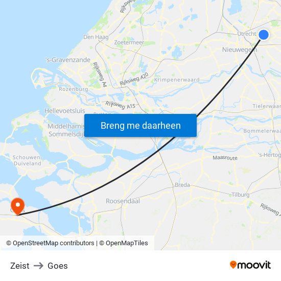 Zeist to Goes map