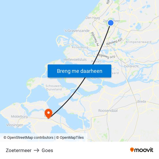 Zoetermeer to Goes map