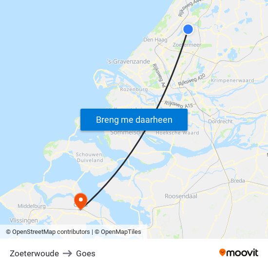 Zoeterwoude to Goes map