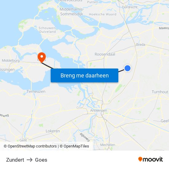Zundert to Goes map