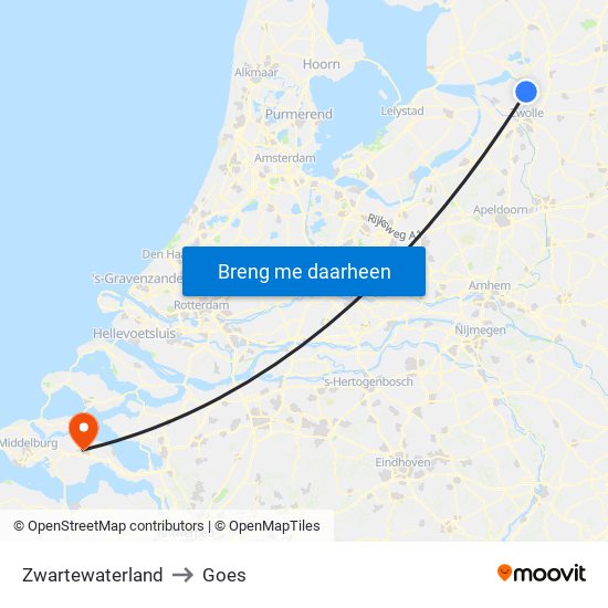 Zwartewaterland to Goes map