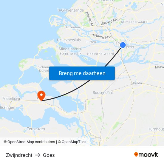 Zwijndrecht to Goes map