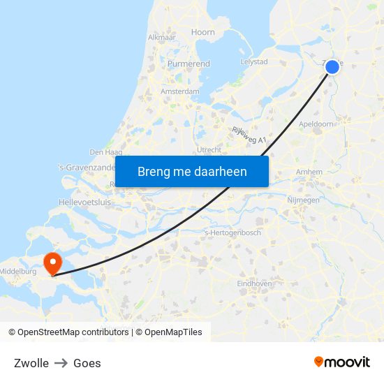 Zwolle to Goes map