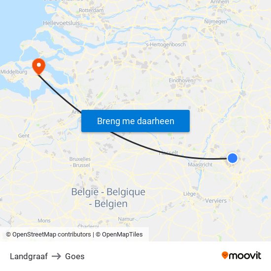 Landgraaf to Goes map