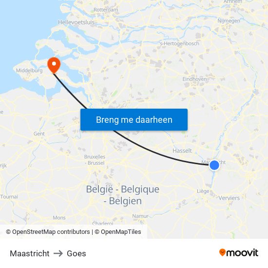 Maastricht to Goes map
