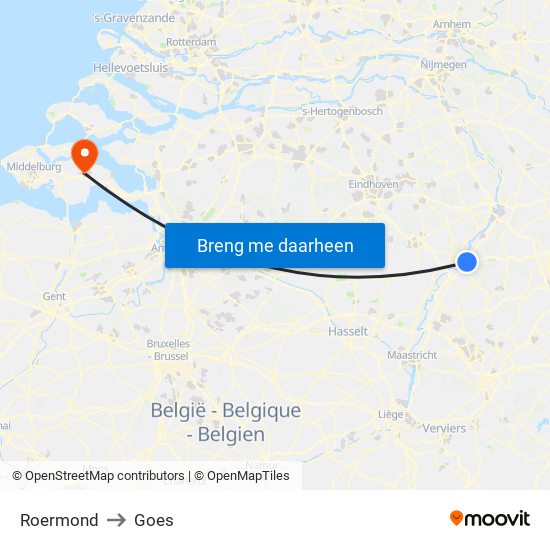 Roermond to Goes map