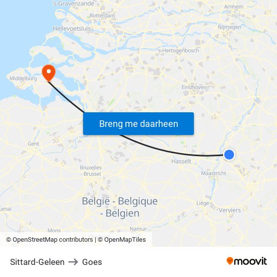 Sittard-Geleen to Goes map