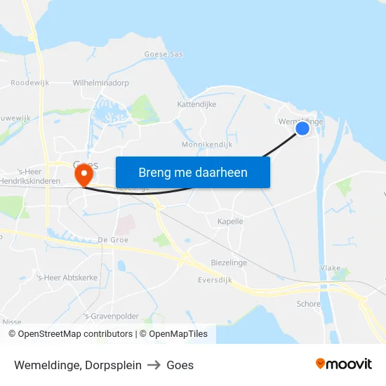Wemeldinge, Dorpsplein to Goes map