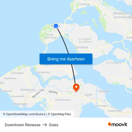 Downtown Renesse to Goes map