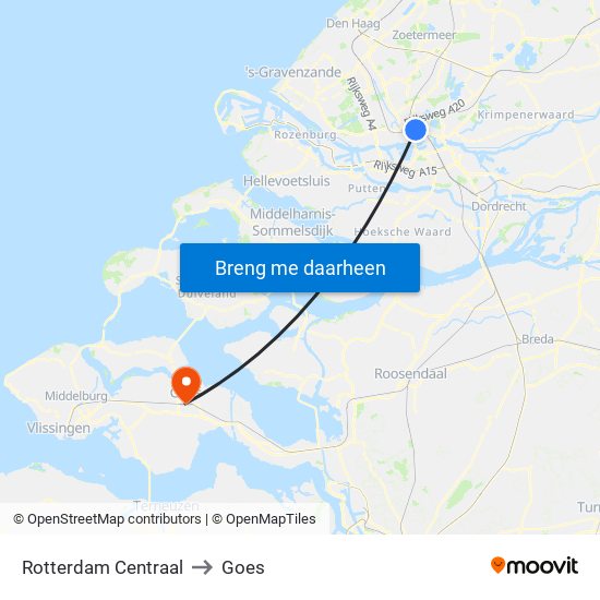 Rotterdam Centraal to Goes map