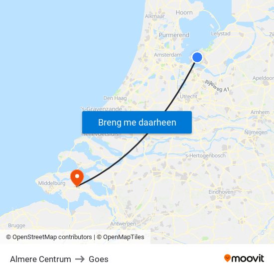 Almere Centrum to Goes map