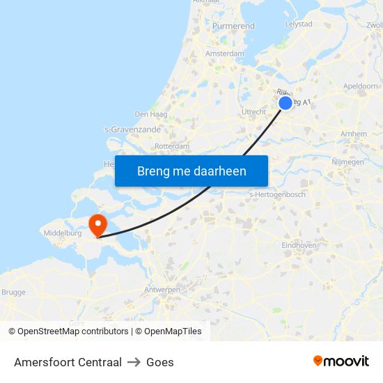 Amersfoort Centraal to Goes map