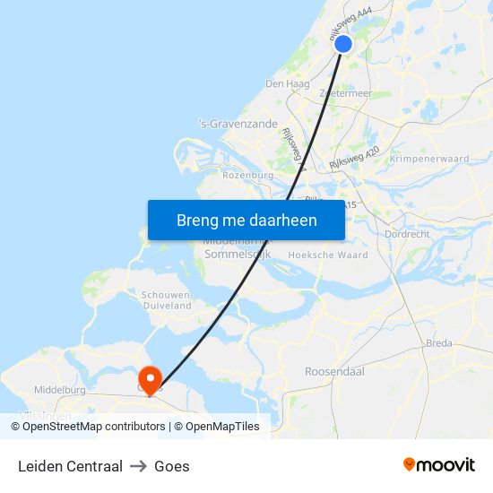 Leiden Centraal to Goes map