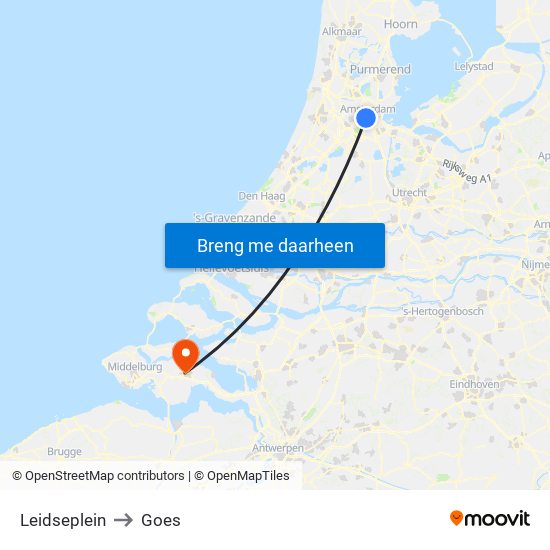 Leidseplein to Goes map