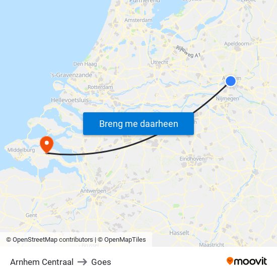 Arnhem Centraal to Goes map