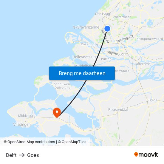 Delft to Goes map