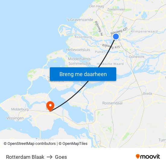 Rotterdam Blaak to Goes map