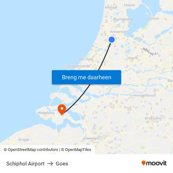 Schiphol Airport to Goes map