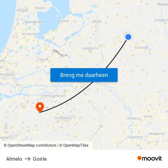 Almelo to Goirle map