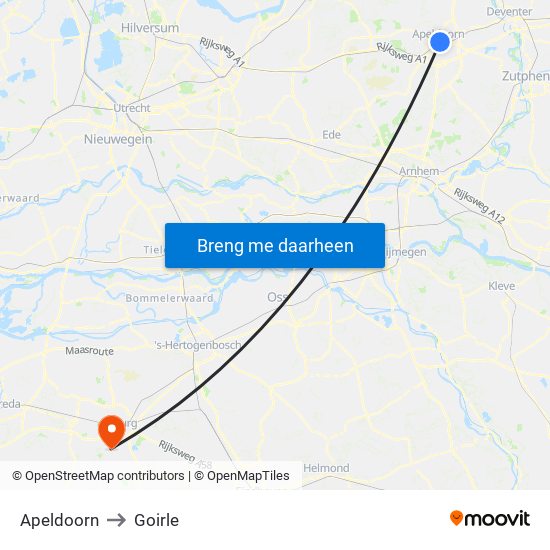 Apeldoorn to Goirle map