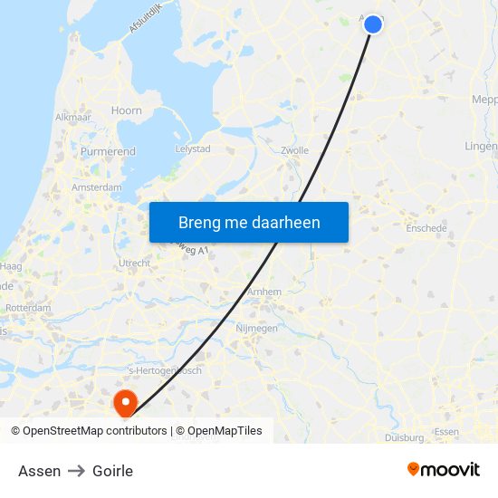 Assen to Goirle map