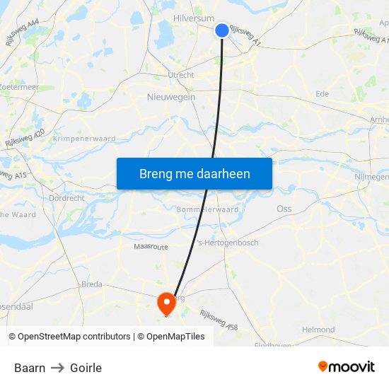 Baarn to Goirle map