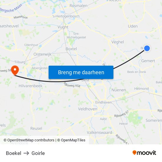 Boekel to Goirle map