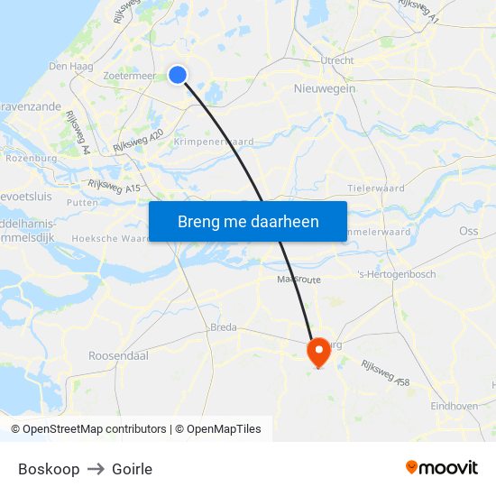 Boskoop to Goirle map