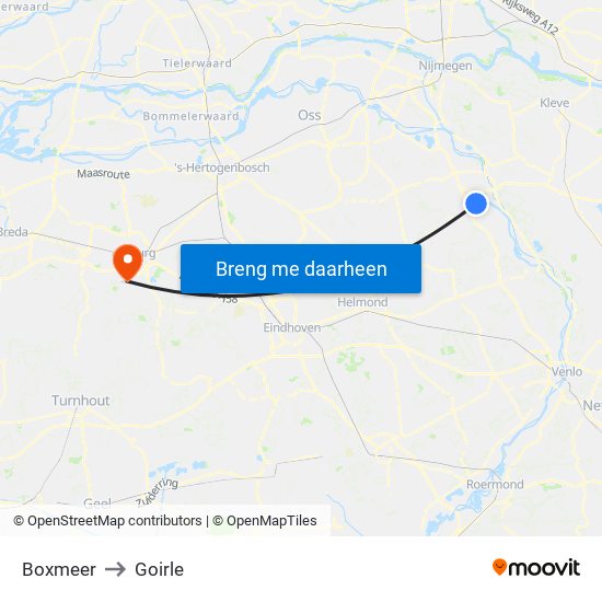 Boxmeer to Goirle map