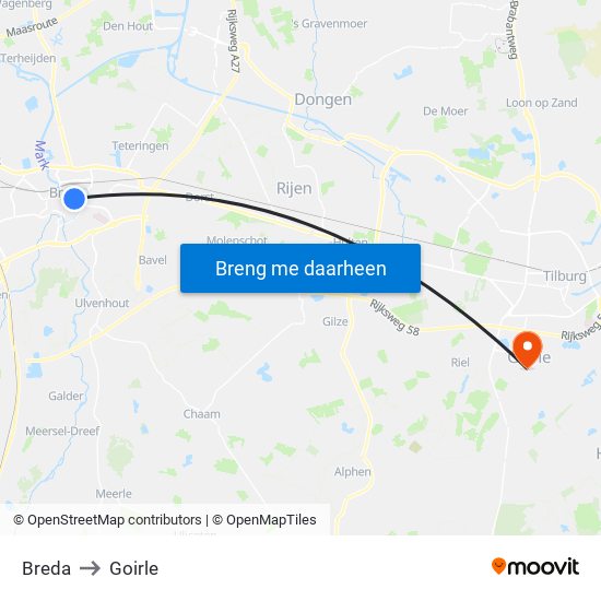 Breda to Goirle map