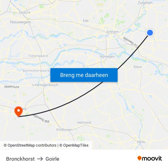 Bronckhorst to Goirle map