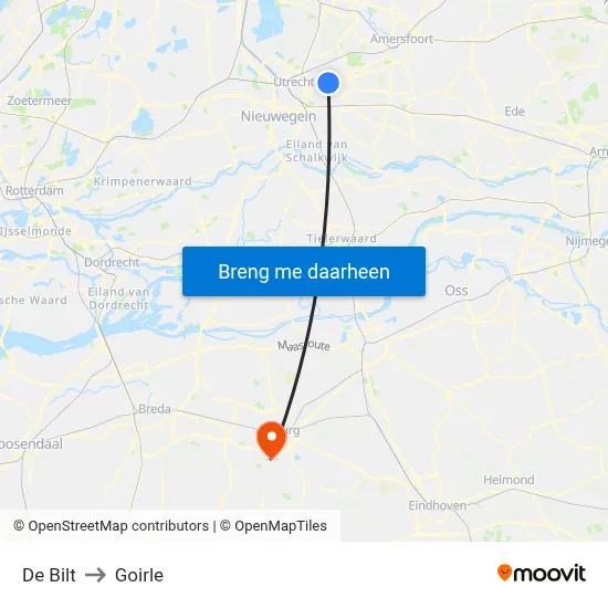 De Bilt to Goirle map
