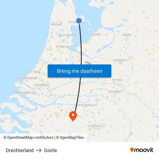 Drechterland to Goirle map