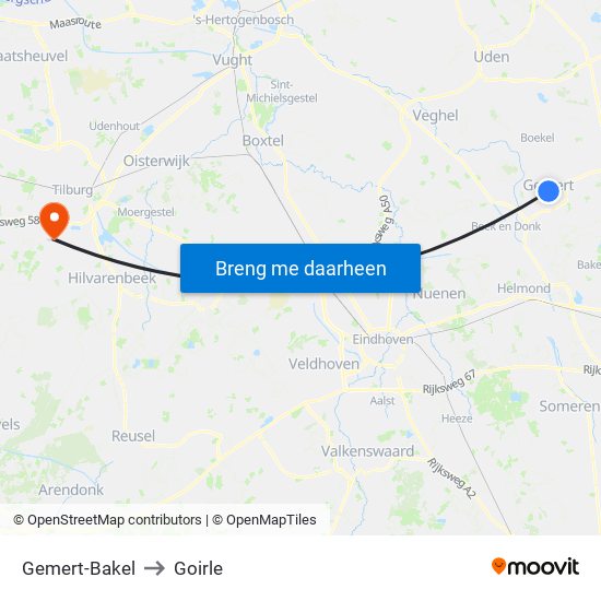 Gemert-Bakel to Goirle map