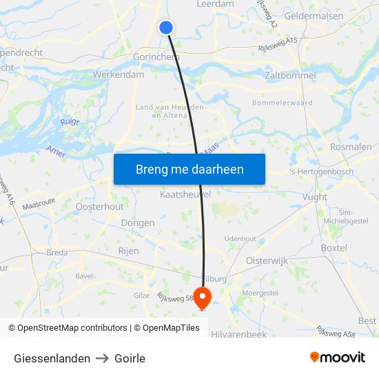 Giessenlanden to Goirle map