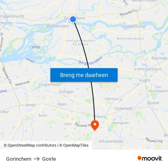 Gorinchem to Goirle map