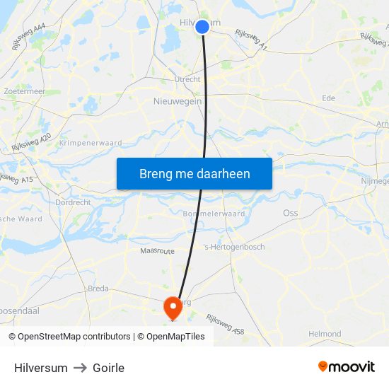 Hilversum to Goirle map