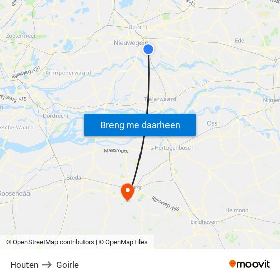 Houten to Goirle map