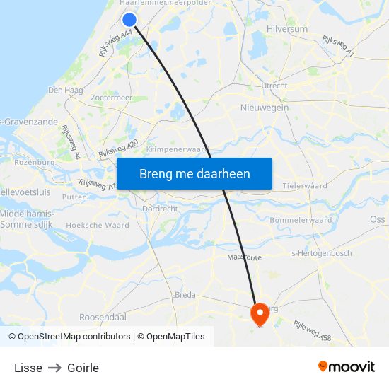 Lisse to Goirle map