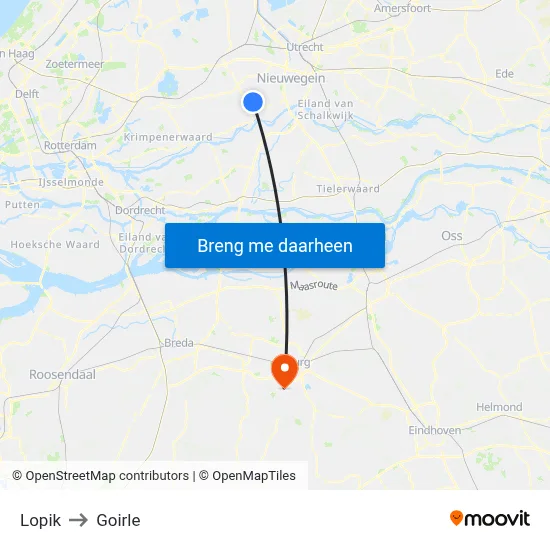 Lopik to Goirle map