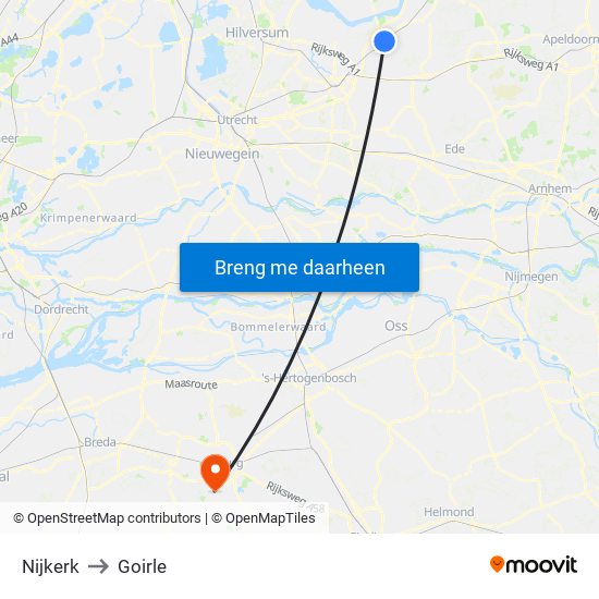 Nijkerk to Goirle map