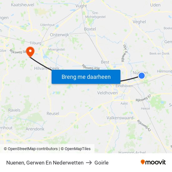 Nuenen, Gerwen En Nederwetten to Goirle map