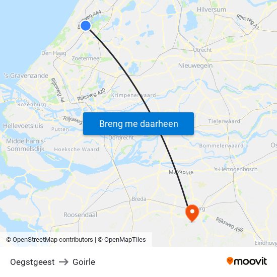Oegstgeest to Goirle map