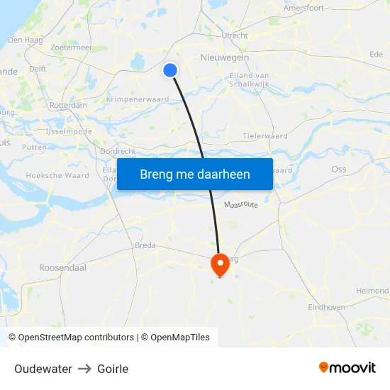 Oudewater to Goirle map