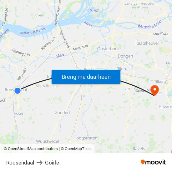 Roosendaal to Goirle map