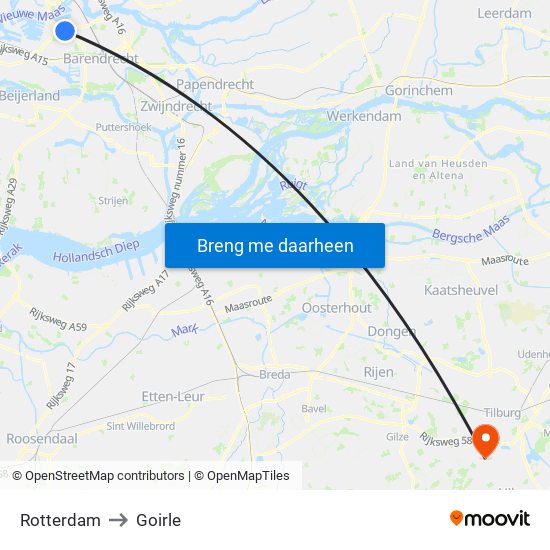 Rotterdam to Goirle map