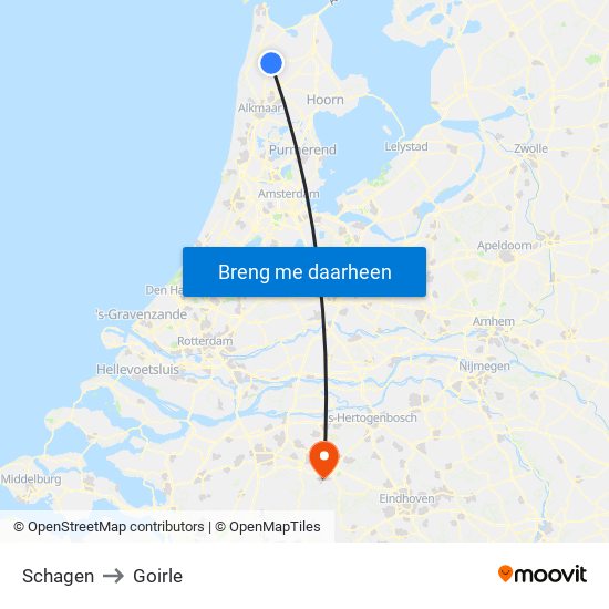 Schagen to Goirle map