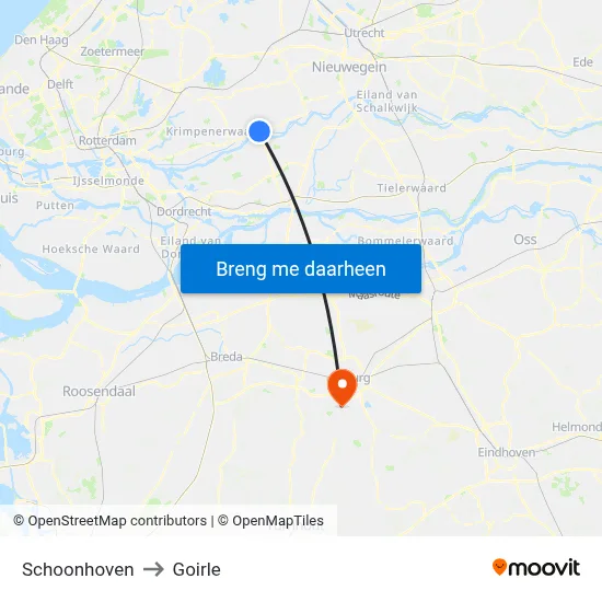 Schoonhoven to Goirle map