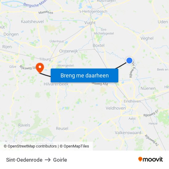 Sint-Oedenrode to Goirle map